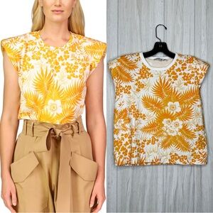 AMUR Arden T-Shirt Square Power Shoulder size S Small Jungle Floral Print